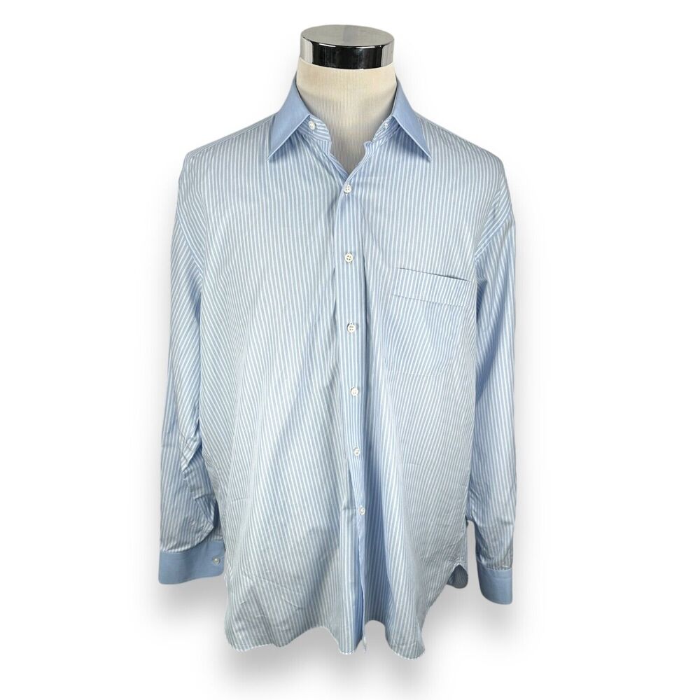 Marol‎ Bologna Dress Shirt Mens 43 17 Blue White Striped Button Italy Cotton